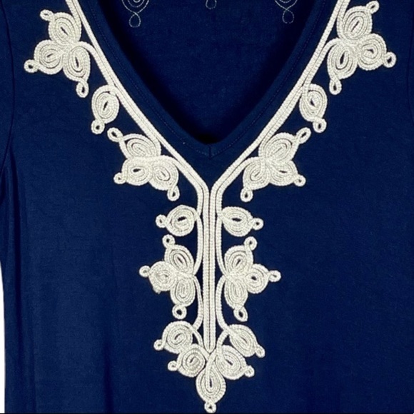 HATLEY ELSIE EMBROIDERED V NECK 3/4 SLEEVE NOTCH CUFF PULL ON DRESS - Picture 11 of 12